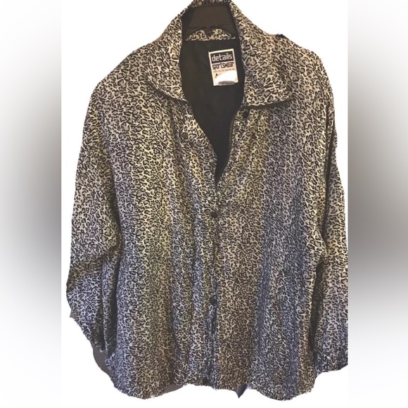 Details vintage black LEOPARD PRINT SILK ZIP UP JACKET womens size  1X MOB WIFE - Picture 7 of 8